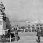 Soldados en la actual plaza de la independencia pocos dias despues de la entrada de las tropas franquistas en Girona, un 18 de febrero del año 1936 / ARXIU MUNICIPAL